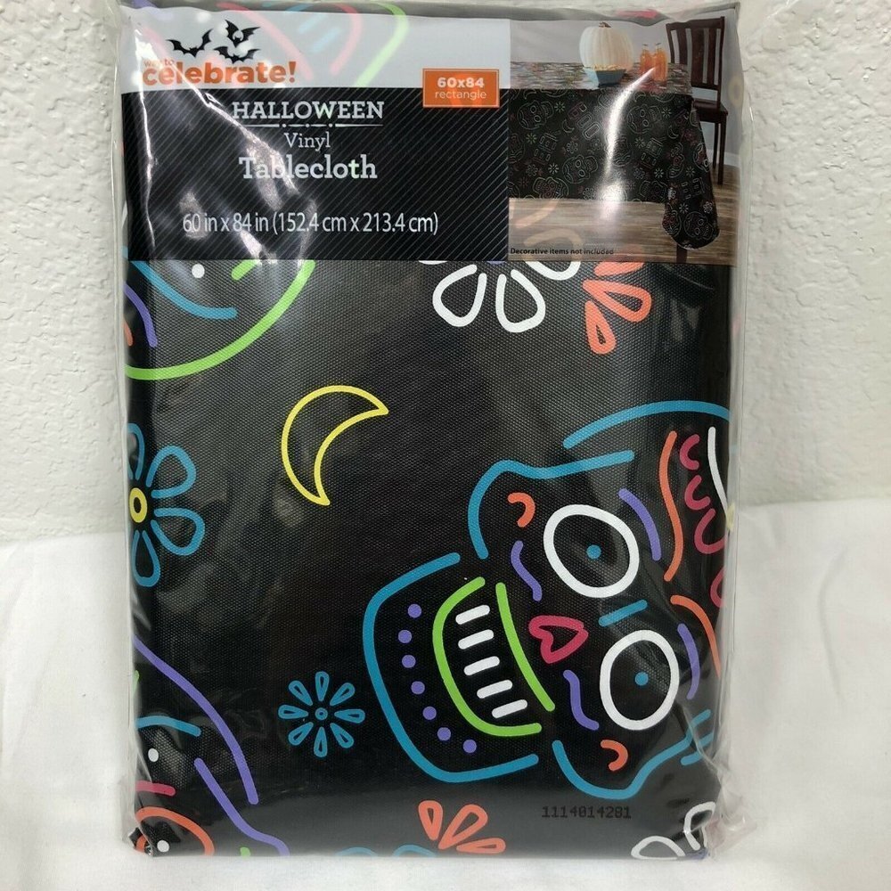 Day of the Dead Vinyl reusable Tablecloth 60" x 84" Halloween Dia De Los Muertos